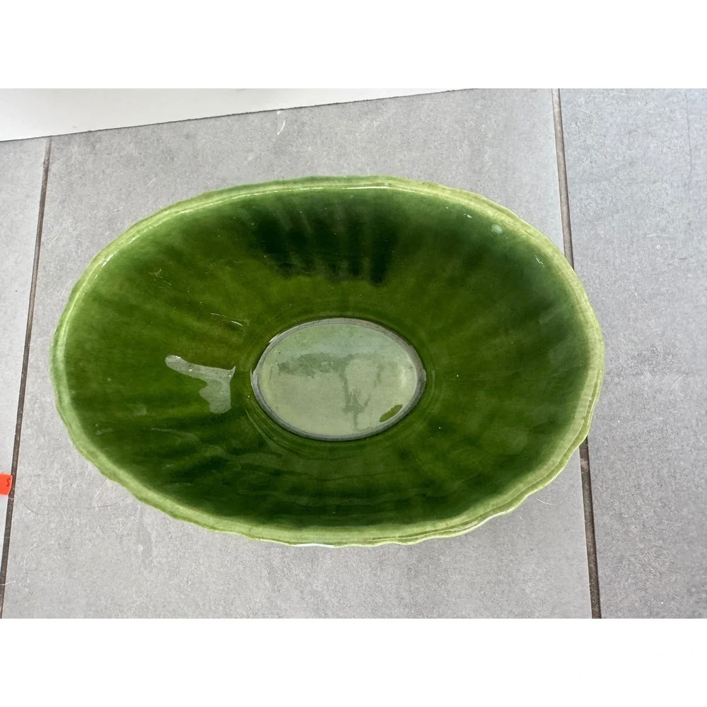 Vintage Haeger Pottery Green Ribbed Oval Planter Bowl 4020 USA Made Ceramic